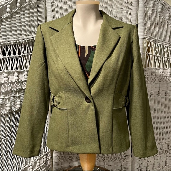 Vtg PERCEPTIONS Womens 6P Two-Piece Green Blazer Jacket MOD Abstract Tank Top - Picture 1 of 16